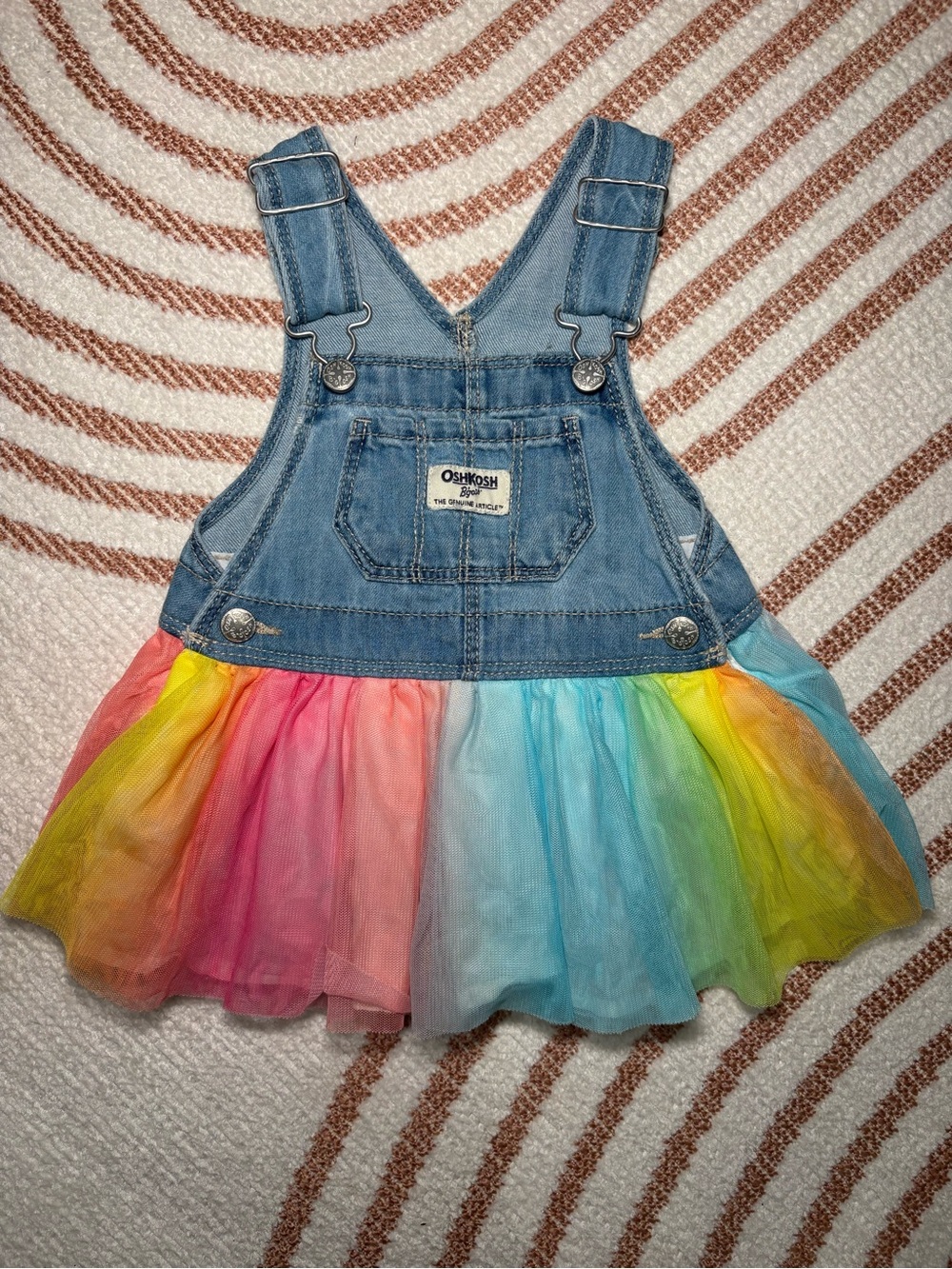 OshKosh Denim Rainbow Tulle Overall Dress - Pink, Blue, Yellow